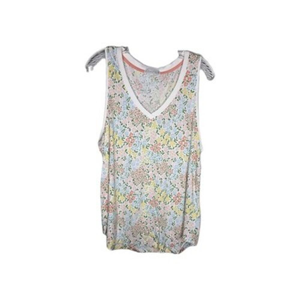 P.J. Salvage Womens SZ XL Floral Pink Yellow Pajama Sleep Tank Top V Neck Cool